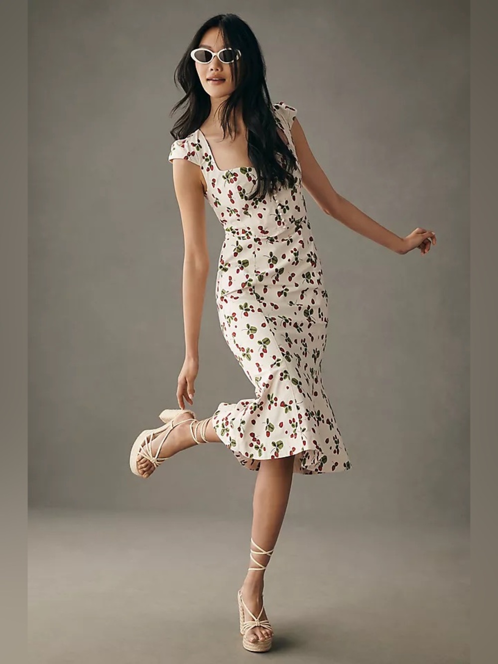 NWT Anthropologie Cecily Fit & Flare Sweetheart Strawberry Midi Dress Size M